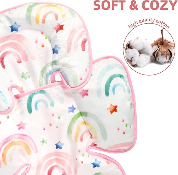 Infant Car Seat Insert, 2-in-1 Baby Car Seat Head Support for Newborn Girls Boys, Soft Baby Neck Support and Body Cushion for Car Seat, Stroller, Bouncer (RainbowStar)