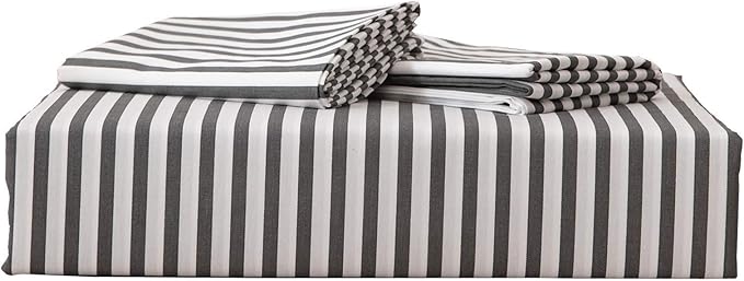 JELLYMONI 100% Natural Cotton 3pcs Striped Duvet Cover Sets,White Duvet Cover with Dark Grey Stripes Pattern Printed Comforter Cover,with Zipper Closure & Corner Ties(King Size)