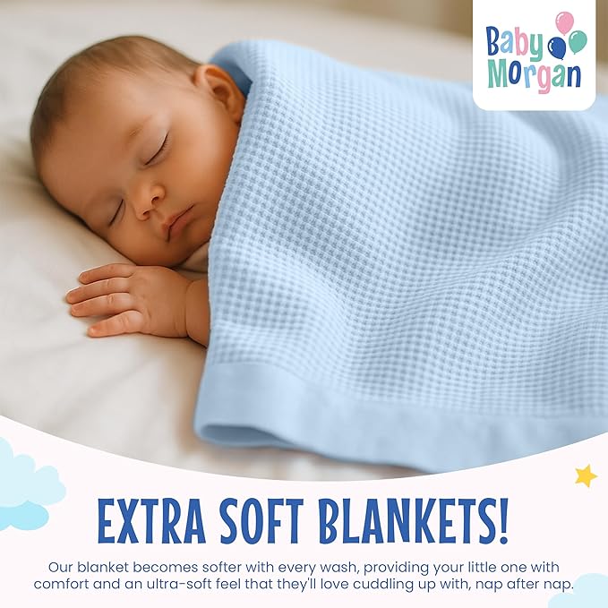 Blankets Thermal Waffle Baby Blanket Crib Bedding - Soft Cozy Warm Infant Thermal Cover for Nursery Stroller or Bassinet, Lightweight Ideal Shower Gift, Nylon Trim Blue 36" x 50"