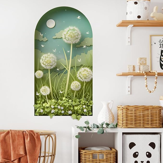 Dandelions Wall Decals Removable Flowers Vinyl Stickers for Nursery Living Room and Bathroom 3D Botanical Decor Peel and Stick Wall Art