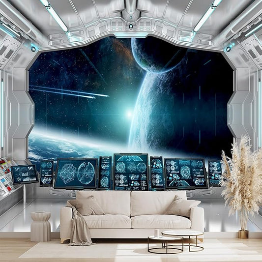 Galaxy Spaceship Bathroom wallpeper Living Room Bedroom Ceiling Wall Mural - 137"x96" (Not Peel and Stick)