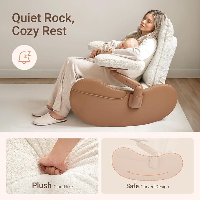 MAMAZING Nursery Rocking Chair Glider with Adjustable Armrests for Breastfeeding, Upholstered Nursing Chair with Removable Cover for Mom and Baby(Brown/Beige)