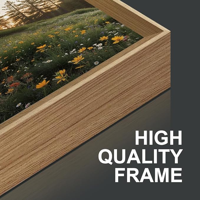 FWIEXA Green Forest Mountain Framed Canvas Wall Art Set, Wildflower Meadow Wall Decor, Floral Pictures Artwork, Nature Sunset Landscape Art Prints for Living Room, Bedroom, Office - Size 24"x36"x3