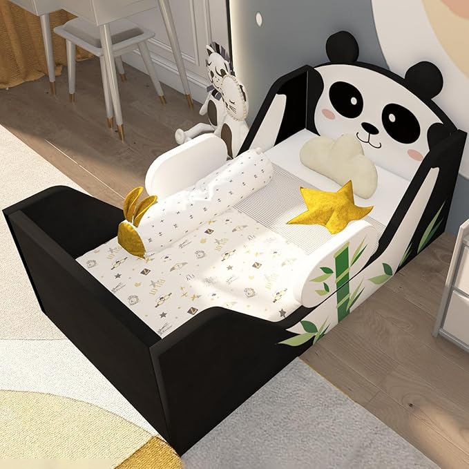 Toddler Beds, Child Beds for Kids with Extra Safty Broad, Standard Crib Size Animal Toddler Bed, Certified Fabric Toddler Beds,Toddler Floor Beds (Panda)