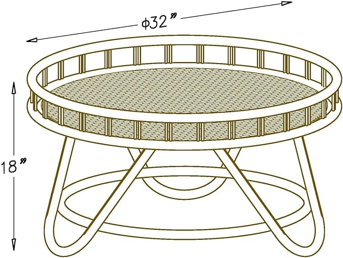 FINECASA Round Rattan Coffee Table, 32'' Wicker Boho Hand-Woven Top, Modern Unique Farmhouse Tray Top Center Table for Living Room Apartment Small Space, Natural Rattan