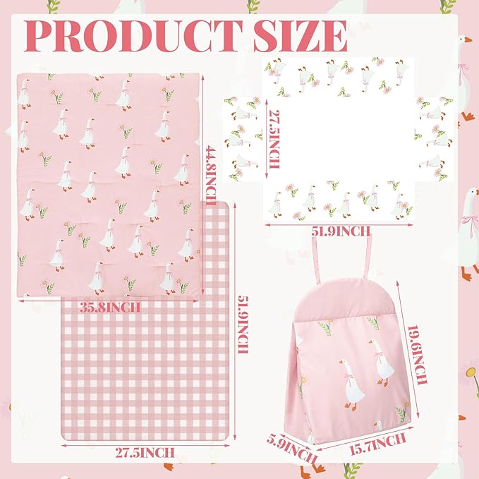 Oudain 4 Piece Goose Crib Bedding Set Including Goose Crib Skirt, Blanket, Sheet and Diaper Stacker, Soft Neutral Nursery Standard Size Baby Bedding for Baby Girls and Boys