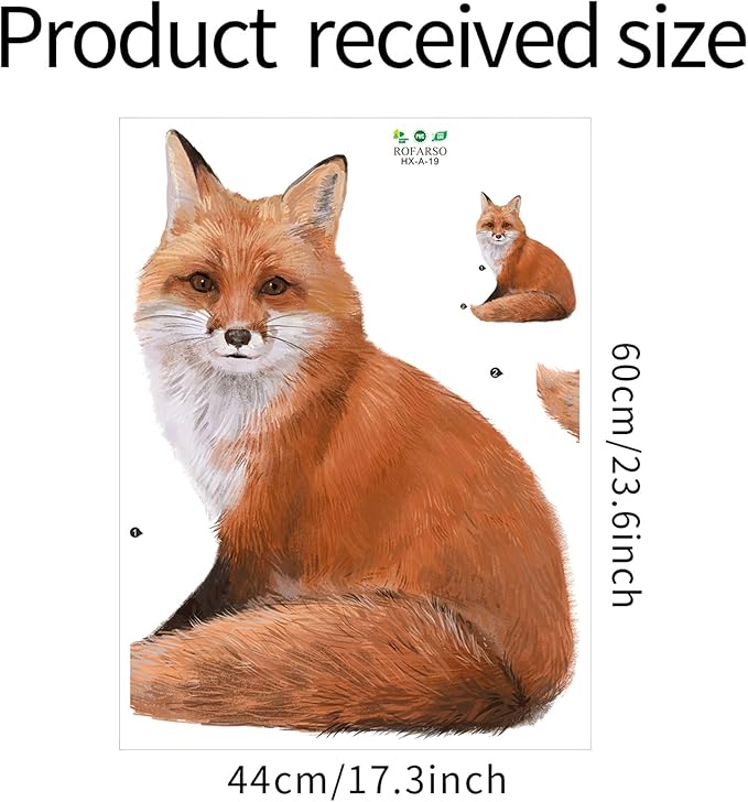 ROFARSO Lifelike Cute Lovely Red Fox Animal Wall Stickers Removable Wall Decals Peel and Stick Wall Art Decorations Home Decor for Kid Nursery Baby Bedroom Living Room Playing Room Mural