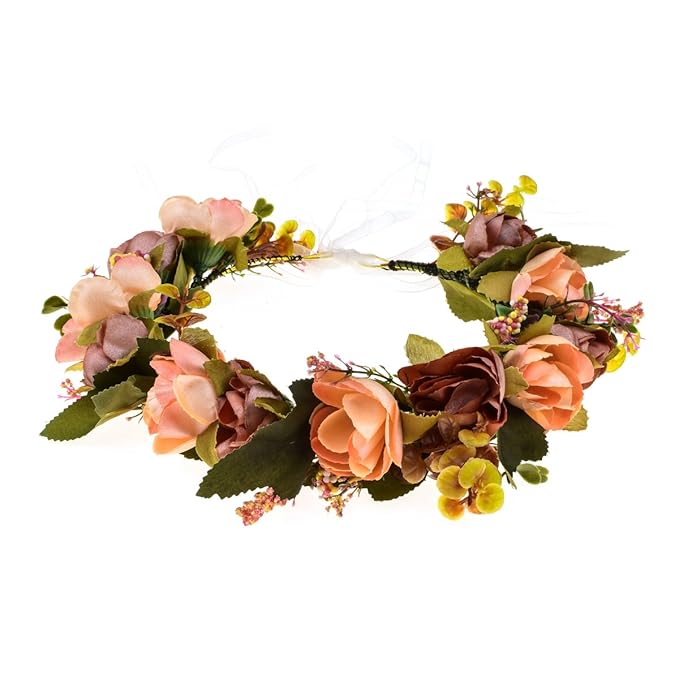 DDazzling Flower Girl Crown Bridal Flower Crown Pregnant Woman Photo Prop (Green and Orange)