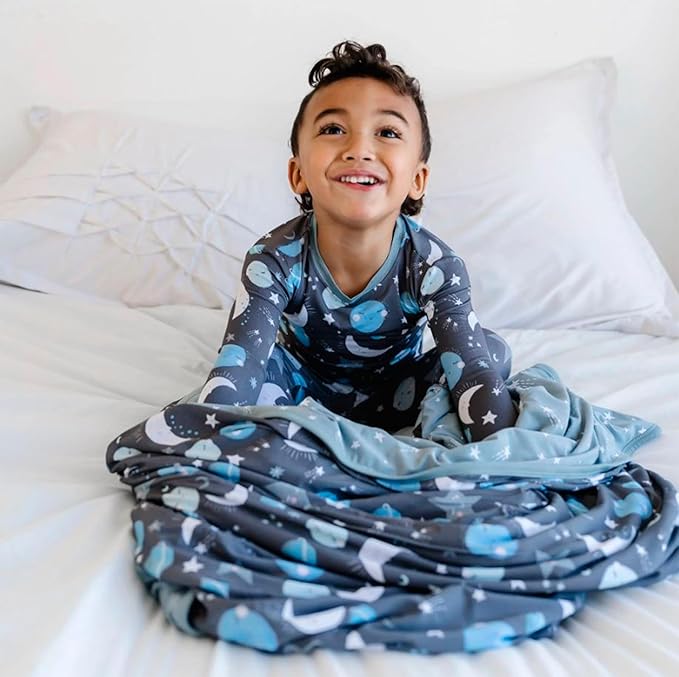 Little Sleepies Cloud Blanket, Soft Viscose from Bamboo Toddler & Baby Blanket for Boys & Girls, Lightweight, Perfect for Hot Sleepers, 50" x 50", Large (Blue to The Moon & Back)