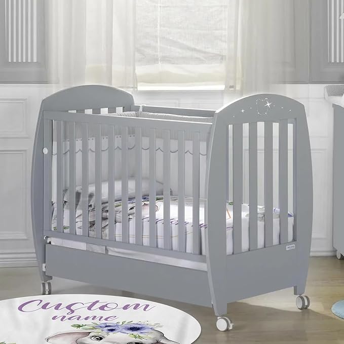 Custom Baby Crib Bedding Set - Purple Flower Elephant Design Personalized Name Baby Nursery Bedding 3 Pcs Set - Chic Soft Blanket, Fitted Sheet, Room Rug for Newborns Boys Girls Gifts