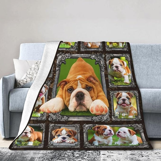 Bulldog Blanket English Bulldog Gifts Throw Blanket Super Soft Flannel Lightweight Fluffy Plush Cozy Fuzzy Fleece Decor Blanket for Dog Lover Girl Woman Boys Kids Adults Man for Bed Sofa 50"X60"