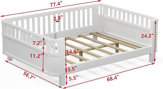 Ball & Cast Twin Size Toddler Bed W/LED Light,Metal Bed W/Linen Fabric Upholstered Storage Headboard,Platform Bed Frame W/Safety Guardrails & Low Profile Design,for Boys Girls,Black