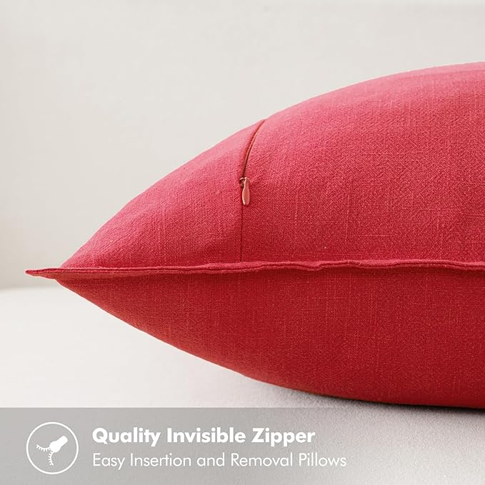 MIULEE Christmas Decorative Linen Pillow Covers 16x16 Inch Red Boho Farmhouse Neutral Couch Throw Pillows for Bed Pack of 2 Accent Modern Pillowcase Sofa Livingroom Home Decor