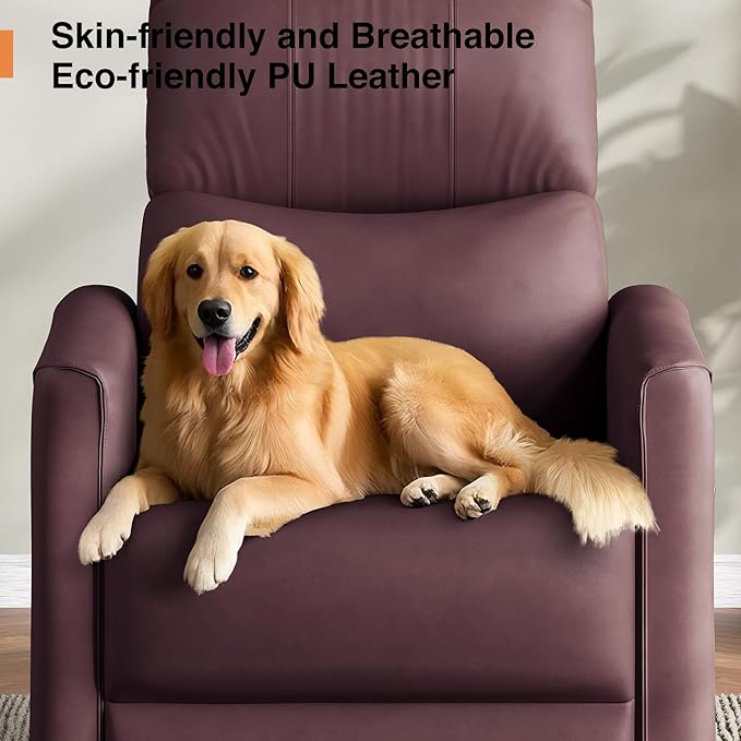Power Swivel Rocker Recliner, 360° Swivel Nursery Rocking Chair, PU Leather Glider Rocking Recliner, Infinite Position Electric Chair for Adults with USB Port for Living Room, Burgundy