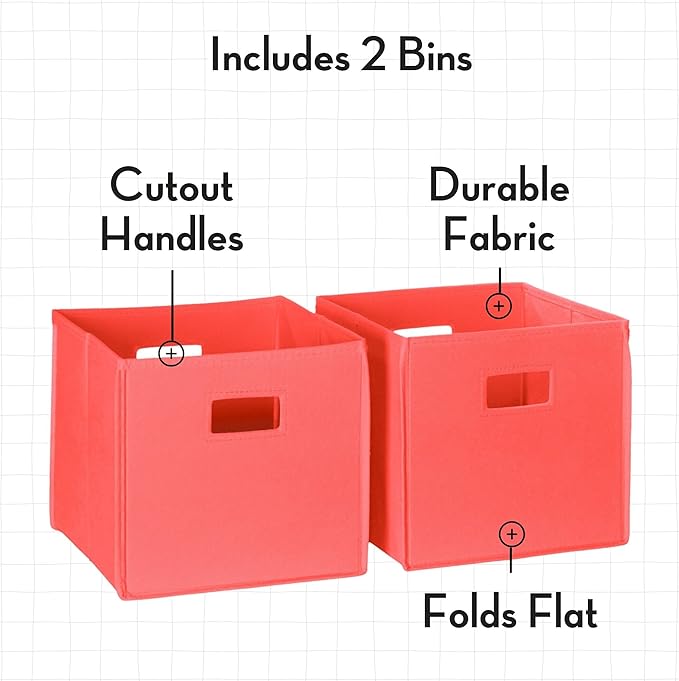 RiverRidge Kids Bookrack with Three Cubbies and 2 Coral Bins