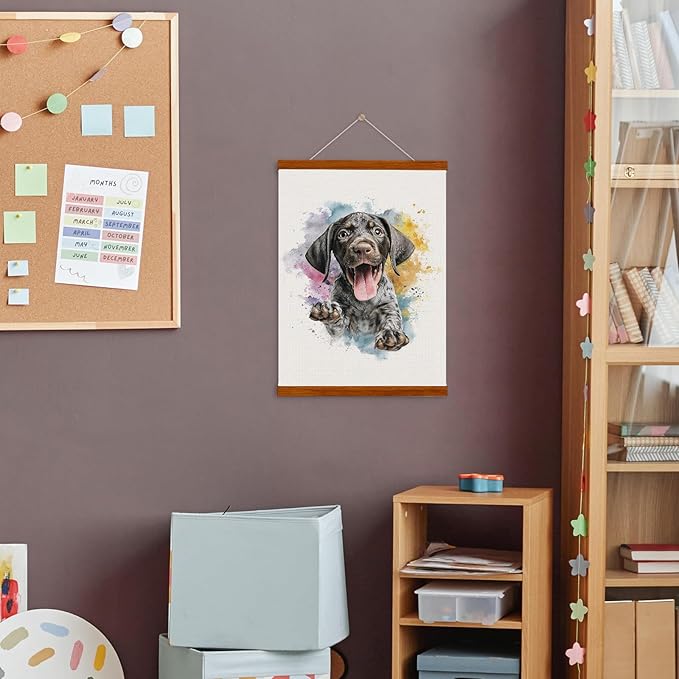 bitCNY Playful Puppy Watercolor Wall Art 12x16 Inch – Cute Dog Painting for Pet Lovers, Kids Room or Nursery Decor