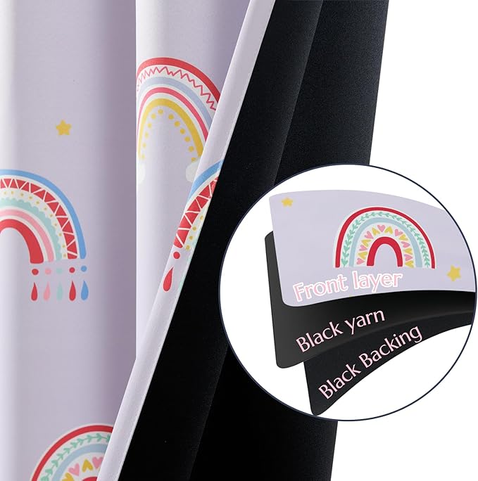 Vangao Boho Girls Blackout Curtains Purple for Kids Room 63 Inch Length, Rainbow Window Drapes for Living Room Nursery Thermal Grommet Insulated Room Darkening Curtains Bedroom, 2 Panels