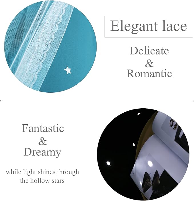 Kinryb Star Cutout Blackout 95 Inches Curtains Double Layer with Sheer Overly Curtains for Bedroom Thermal Insulated Window Treatment Set with 2 Free Tiebacks (52W x 95L 2 Panels Sky Blue)