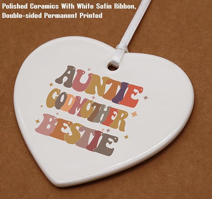 Heart Shaped Ornament-Godmother Proposal Gift for Aunt Best Friend Women-Christening Baptism Thank You Appreciation Present-Mother’s Day Christmas Keepsake Home Decor