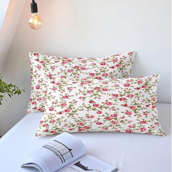 Pink Floral Duvet Cover King Girls Garden Floral Bedding Set Vintage Style Aesthetic Flower Comforter Cover 1 Duvet Cover with 2 Pillowcases Flowers Botanical Duvet Cover with Zipper Closure