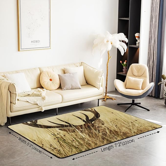 jejeloiu Antler Rug Retro Deer Rugs for Living Room Bedroom 20"(W) x32(L), Soft Rug,Countryside Rural Hunting Non-Slip Plush Floor Mats Decor