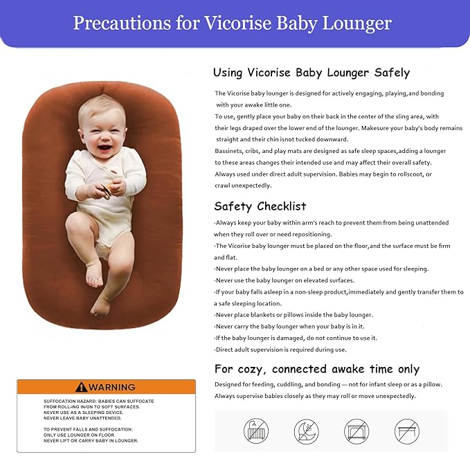 Baby Lounger 0-24 Months 100% Cotton-Snuggle Cozy Me Lounger,Soft & Breathable Tummy Time Mat for Newborn Infant Play Mat,Babies Essentials Gifts,Coffee(Lounger Cover Included)