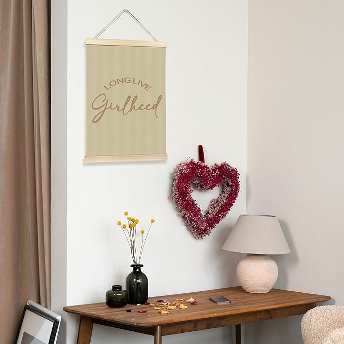 Hiuwevt Girls Nursery Wall Art, Long Live Girlhood Poster Hanger Frame, Retro Preppy Neutral Striped Wall Art Home Decor for Little Girls Toddler Nursery Room Bedroom Playroom, 12x16 Inch