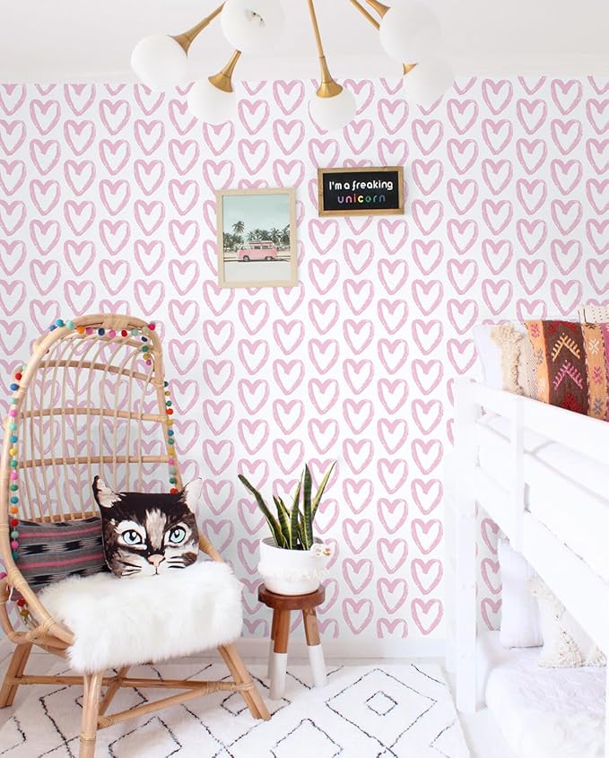 Timeet Pink Peel and Stick Wallpaper - Modern Heart Wall Decor, 17.7"x78.7", Self-Adhesive, Removable