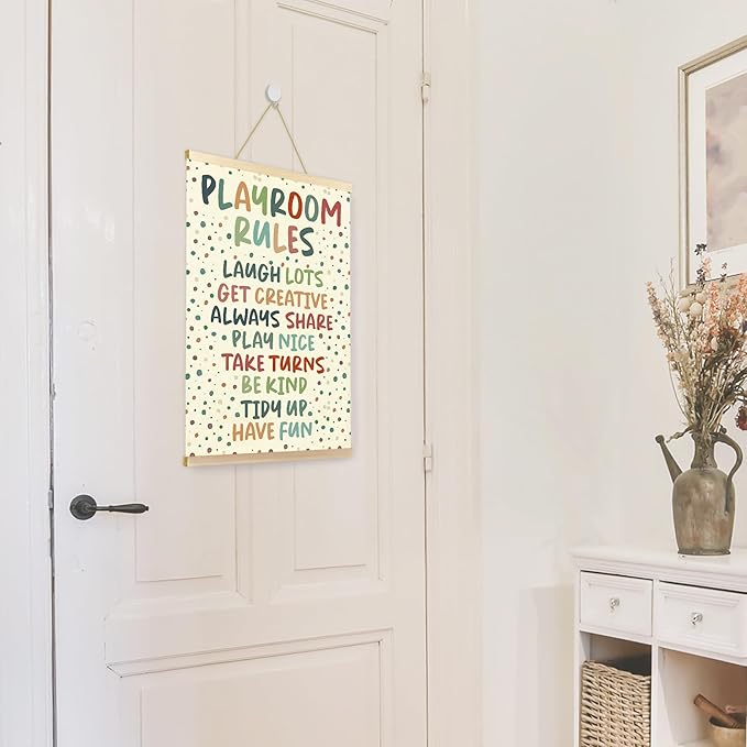 CGBHW Playroom Rules Poster Hanger Frame 12x16 for Kids, Educational Motivational Affirmations Posters Wall Art Hanging Decor for Classroom Nursery Play room Preschool, Kids Room Wall Decor