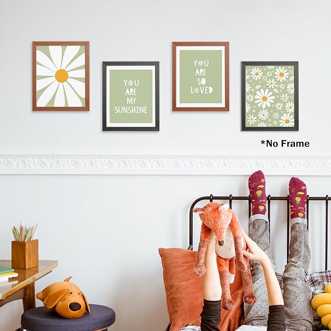 AEHIE Boho Daisy Flower Decor Print, 'You Are My Sunshine' Poster for Baby Girls Room Nursery, Bohemian Spring Aesthetic Floral Wall Art, 4pcs