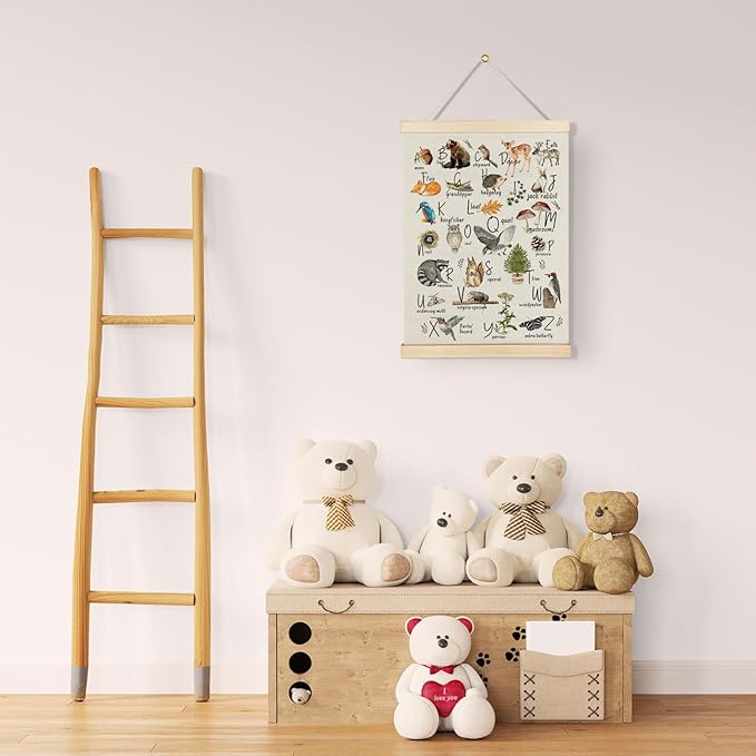 Qvapt Wild Animals Alphabet Poster,Jungle Animals Classroom Decor,Animal Alphabet Canvas 12x16 Print Wall Art Classroom Posters with Hanger