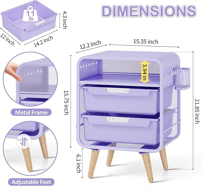 Kids Nightstand,Girls Bedside Table,Night Side Table,Kids Night Stand,End Tables Bedroom,Purple Cute Nightstand with Storage Drawer for Girls