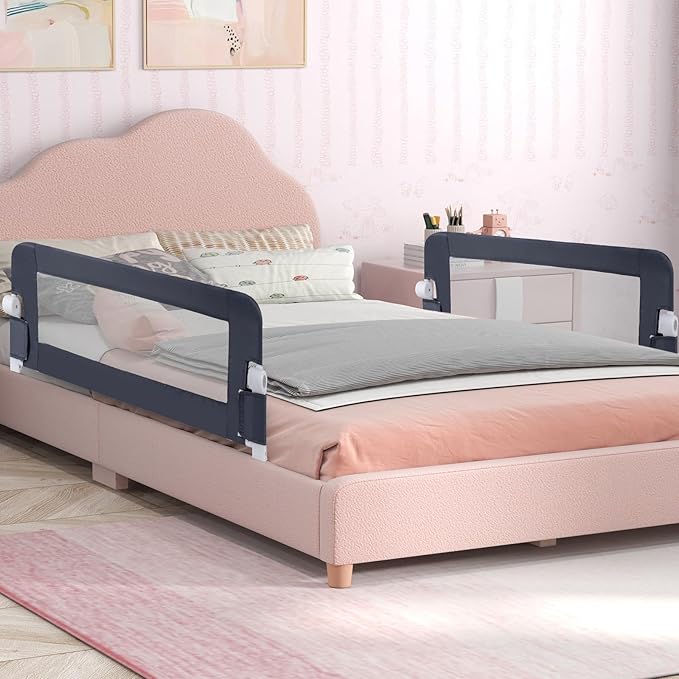BABY JOY Double Sided Bed Rail Guard, 2 Pack, Extra Long, Swing Down for Convertible Crib, Folding Baby Safety Bedrail for Kids Twin Full Size Queen King Mattress, Rails for Toddlers (Dark Gray, 48")