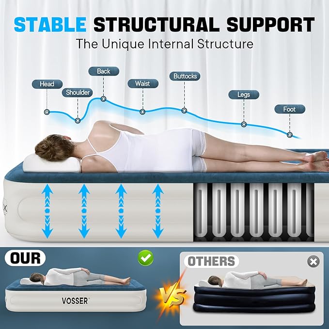 Twin Air Mattress with Built-in Pump,Fast & Easy Inflation/Deflation Inflatable Mattress, Foldable Blow Up Mattress with Storage Bag, Inflatable Bed for Home, Camping & Guests