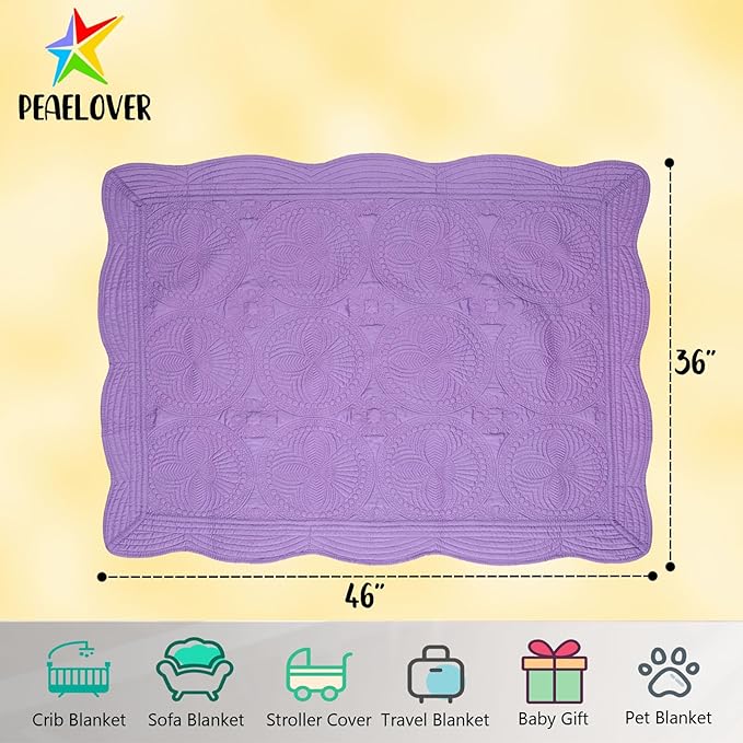 PEACELOVER Embossed Neutral Baby Quilt Durable, Lightweight Baby Blankets Four Seasons for Personlized Monogram Cotton Quilted Blanket Toddler Quilt for Boys and Girls 46x36 Inches (Purple)