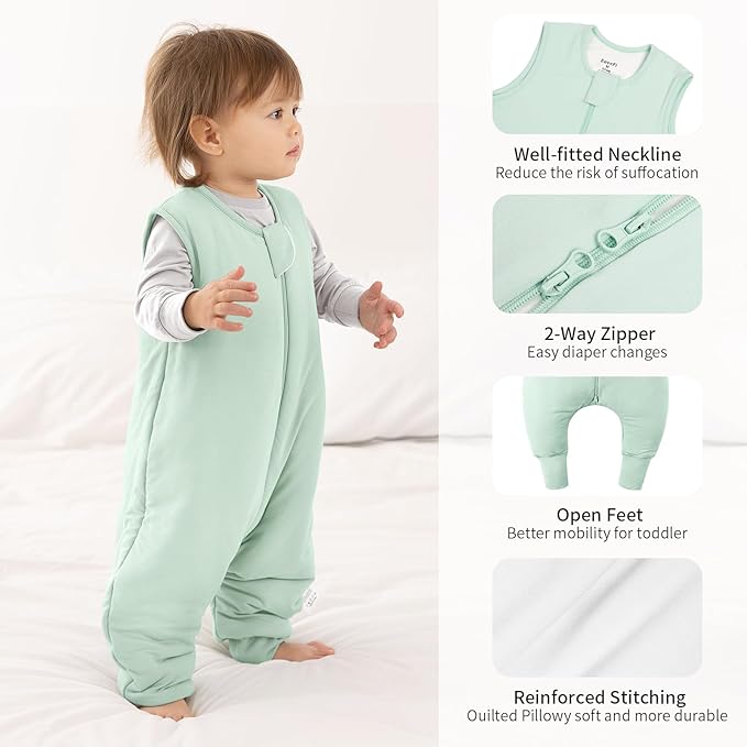 Rayon Made From Bamboo Sleep Sack 24-36 Months 0.5 Tog Ultra Soft Summer Toddler Sleep Sack 2t-3t with Feet 2-Way Zipper Lightweight Sleeping Bag Baby Wearable Blanket (2 Pack)-Green & Blue