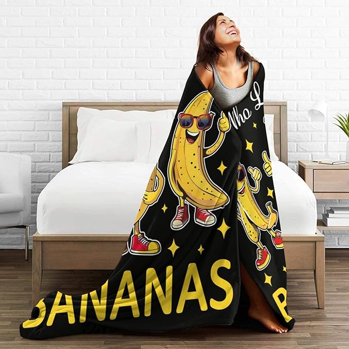 Banana Blanket Just A Girl Who Loves Bananas Throw Blanket Flannel Stuff Merch Cozy Decor Fleece Plush Fuzzy Warm Soft Lightweight Bedding Gifts for Women Men Girl Boy Couch 80"X60"