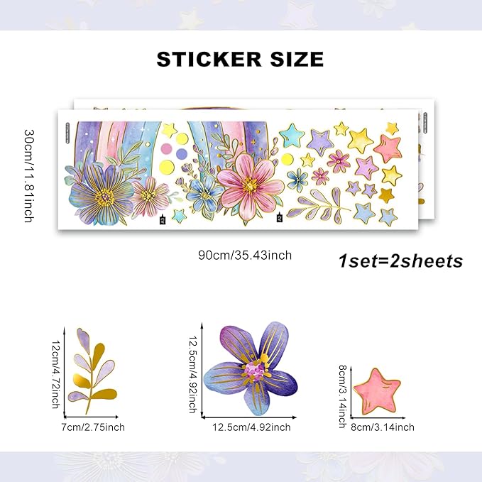 Colorful Rainbow Wall Stickers for Girls Room Watercolor Boho Rainbow Wall Decals & Murals Peel and Stick Floral Decor for Kids Room Nursery Bedroom (Purple)