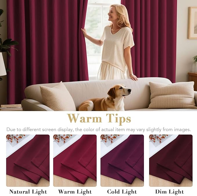 H.VERSAILTEX Premium Blackout Curtains for Bedroom Thermal Insulated Room Darkening Curtains Bedroom Curtains for Christmas Home Decoration - Grommet Top (2 Panels,Burgundy, 52 by 84 - Inch)