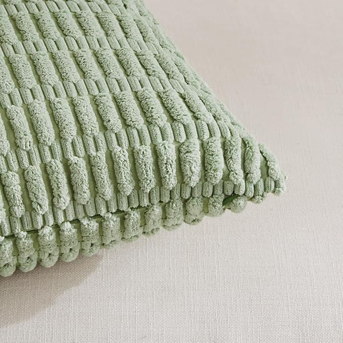 Fancy Homi 2 Packs Sage Green Lumbar Decorative Throw Pillow Covers 16x24 Inch for Living Room Couch Bed Sofa, Rustic Farmhouse Boho Home Decor, Soft Striped Corduroy Rectangle Cushion Case 40x60 cm
