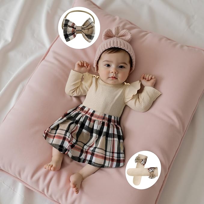Giraropa Baby Girl Fall Winter Clothes Long Sleeve Romper Dress + Socks + Headband Newborn Infant Cute Casual Outfits