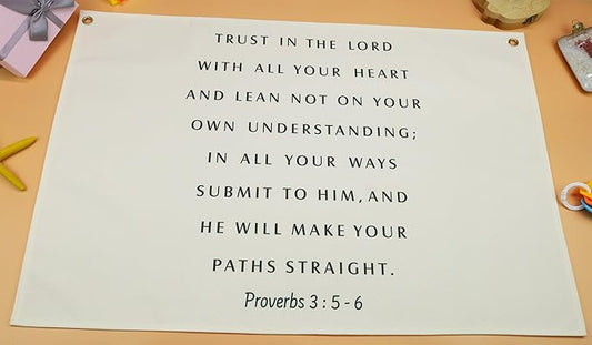 Trust in the Lord Christian Bible Verse Scripture Rectangular Canvas Banner-Flag Poster Wall Sign Decor for Toddler Boy Girl Kids,Nursery Baby Room Bedroom Decor-Baby Shower Birthday Christmas Gift
