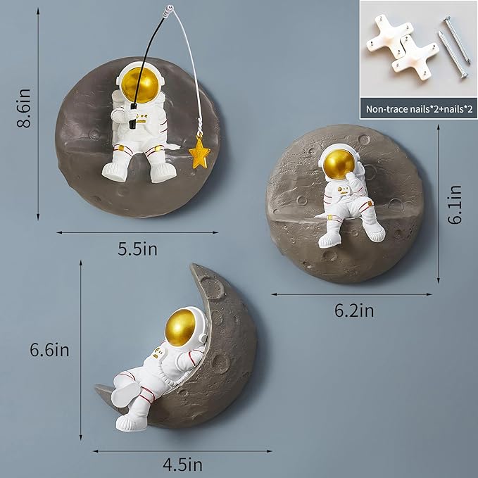 XGZY Astronaut Wall Sculptures - Bedroom decor for boys - 3PCS Set