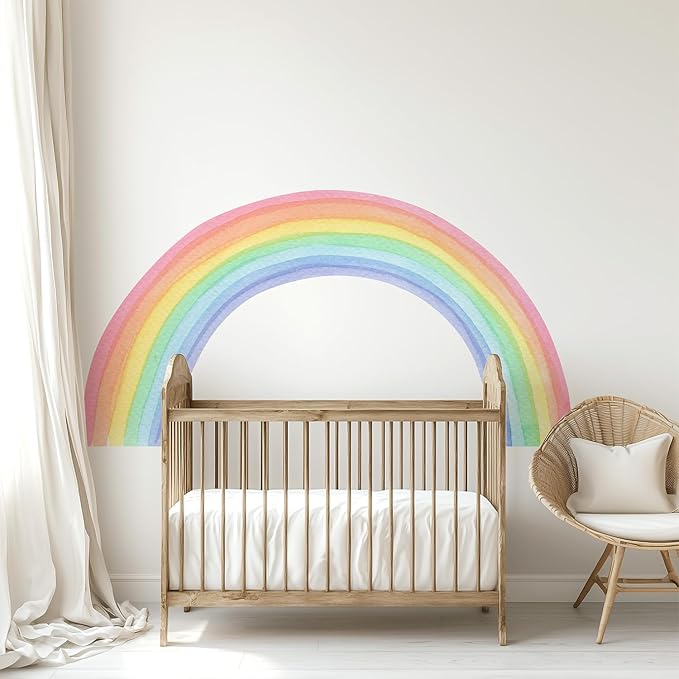 Watercolor Rainbow, Sun, Polka Dots Wall Decal for Kids Room, Nursery, Baby Room Decor, Polka Dots Mural, Rainbow Wallpaper (Rainbow, Medium)