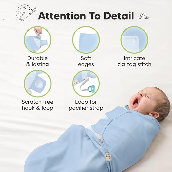 KeaBabies 3-Pack Organic Baby Swaddle Sleep Sacks - Swaddles for Newborns, Infant 3-6 Months, Baby Girls, Boys, Soft & Snug Newborn Sleep Sack, Nursery Swaddling Blankets (ABC Land Cloud, Large)