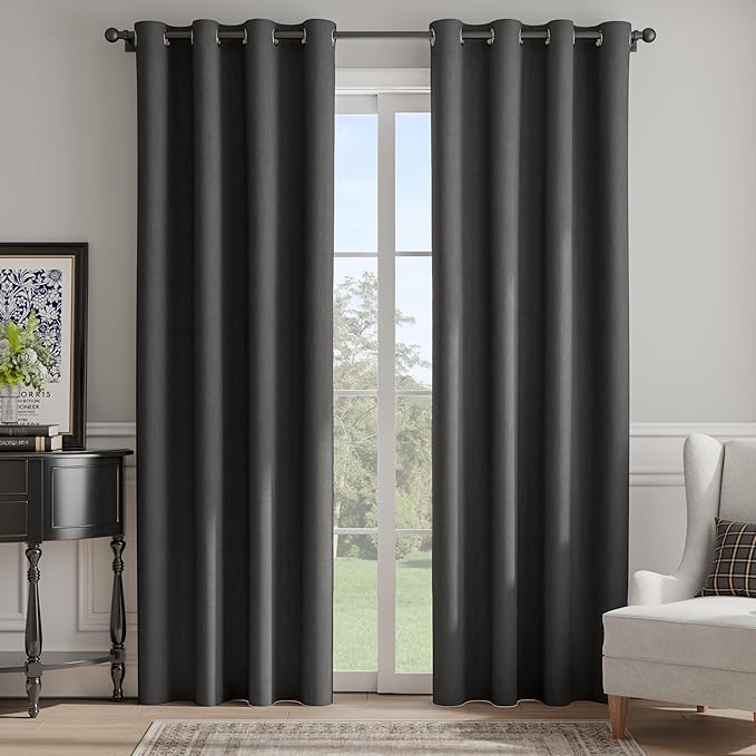 NICETOWN Grey Blackout Curtains for Bedroom 84 inches Long, Cortinas Thermal Grommet Curtains for Living Room, Noise Reducing Privacy Window Treatment Shades for Nursery, Laundry Patio, 2 Panels, W52
