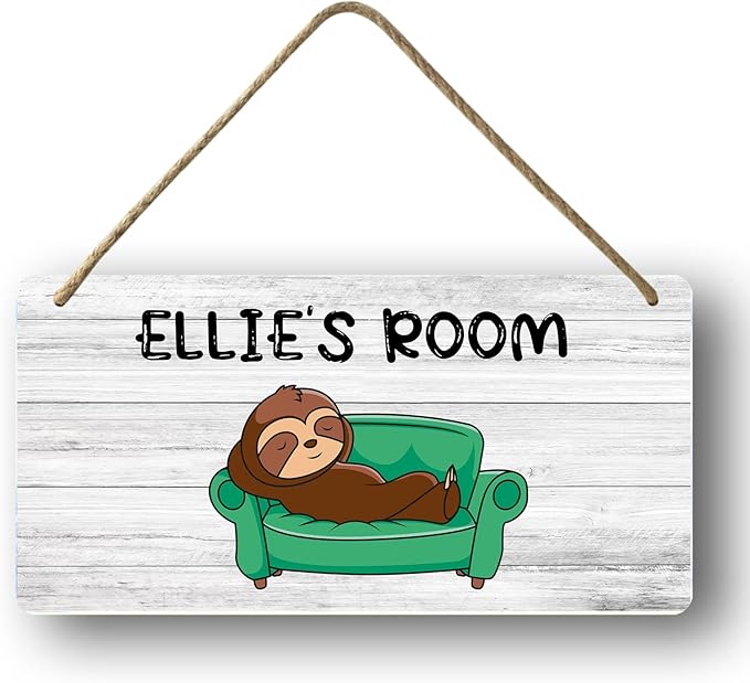 Custom Name Sloth Wood Wall Decor, Sloth Bedroom Decor for Girls Kids Nursery, Personalized Sloth Bedroom Sign 5 X 10 inch