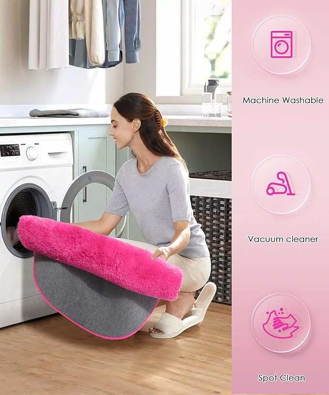 Hot Pink Round Circle Rug 6Ft for Girls Bedroom, Big Fluffy Area Rugs for Kids Room Decor Aesthetic, Shag Plush Fuzzy Furry Carpet for Living Room Nursery Dorm Classroom, Cute Teen Baby Preppy Rug
