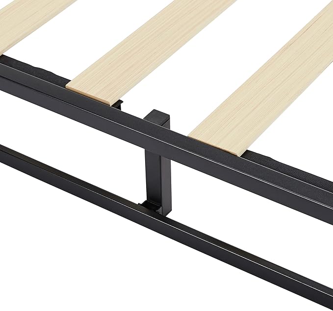 Amazon Basics Metal Platform Bed Frame, with Wood Slat Support, 10 inches High, Full, Black