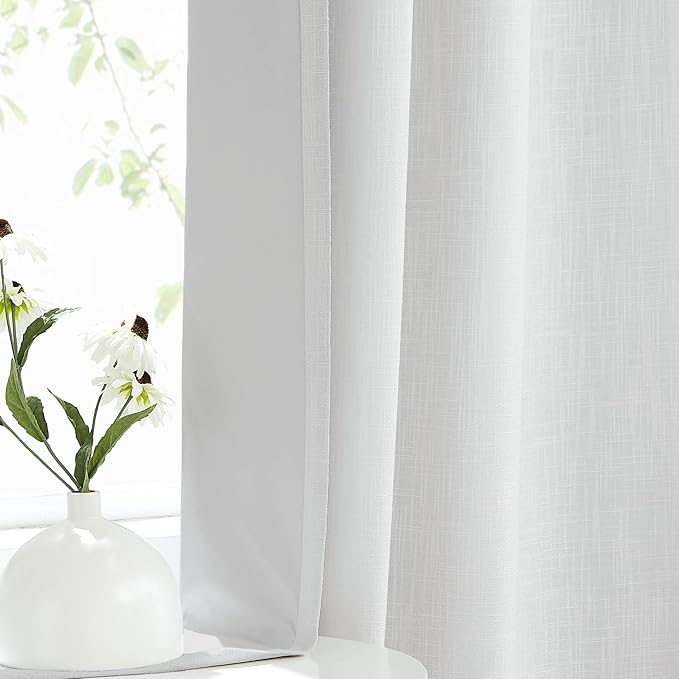 White Pinch Pleated Full Blackout Curtains Linen Texture Thermal Insulated Window Treatment Panel 84 Inch Long for Living Room Bedroom Noise Reducing Back Tab Drapes with Hooks, 1 Panel, 60"Wx84"L